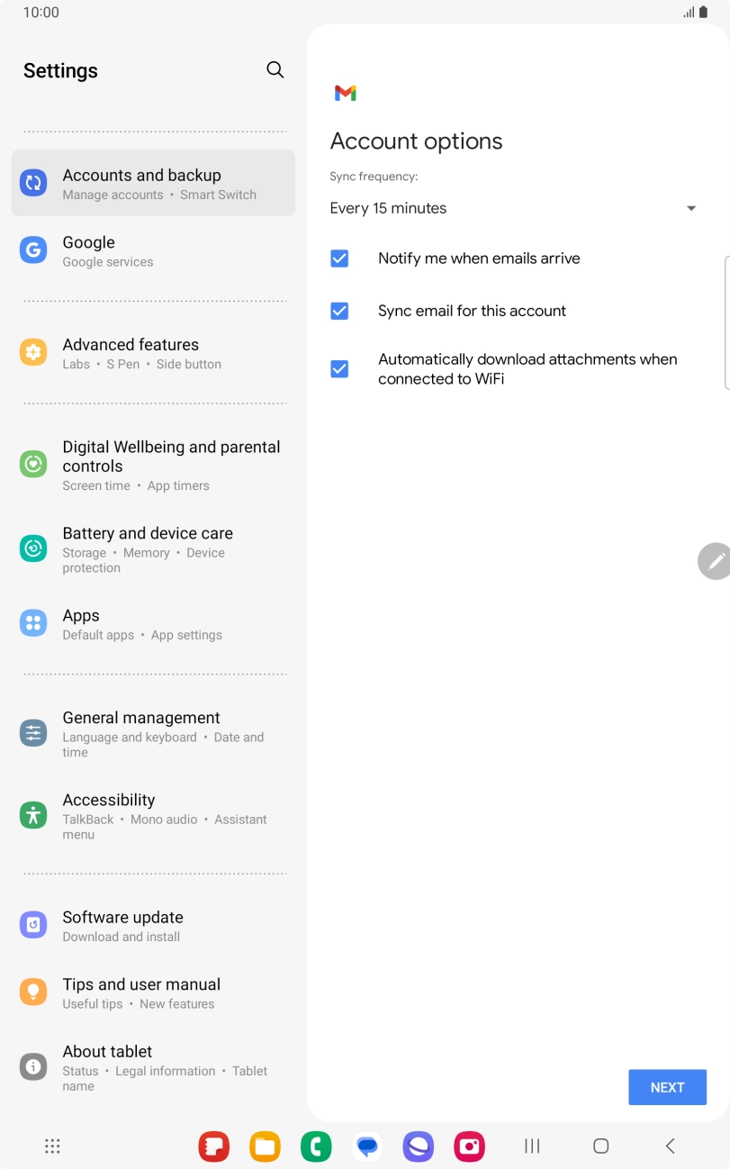 If this screen is displayed, your email account has been recognised and set up automatically. Follow the instructions on the screen to key in more information and finish setting up your tablet. If this screen is displayed, your email account has been recognised and set up automatically. Follow the instructions on the screen to key in more information and finish setting up your tablet.