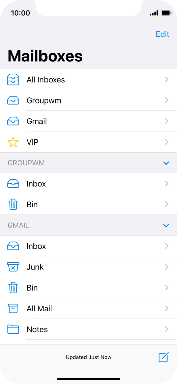 Press the required email account. Press the required email account.
