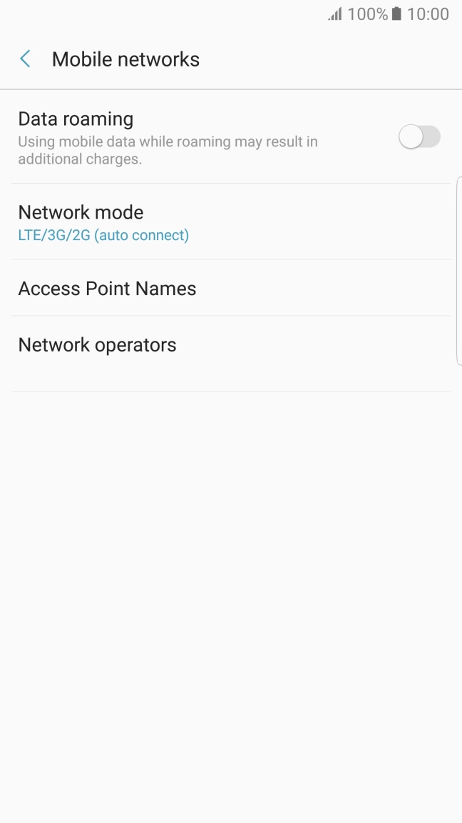 Press Data roaming to turn the function on or off.