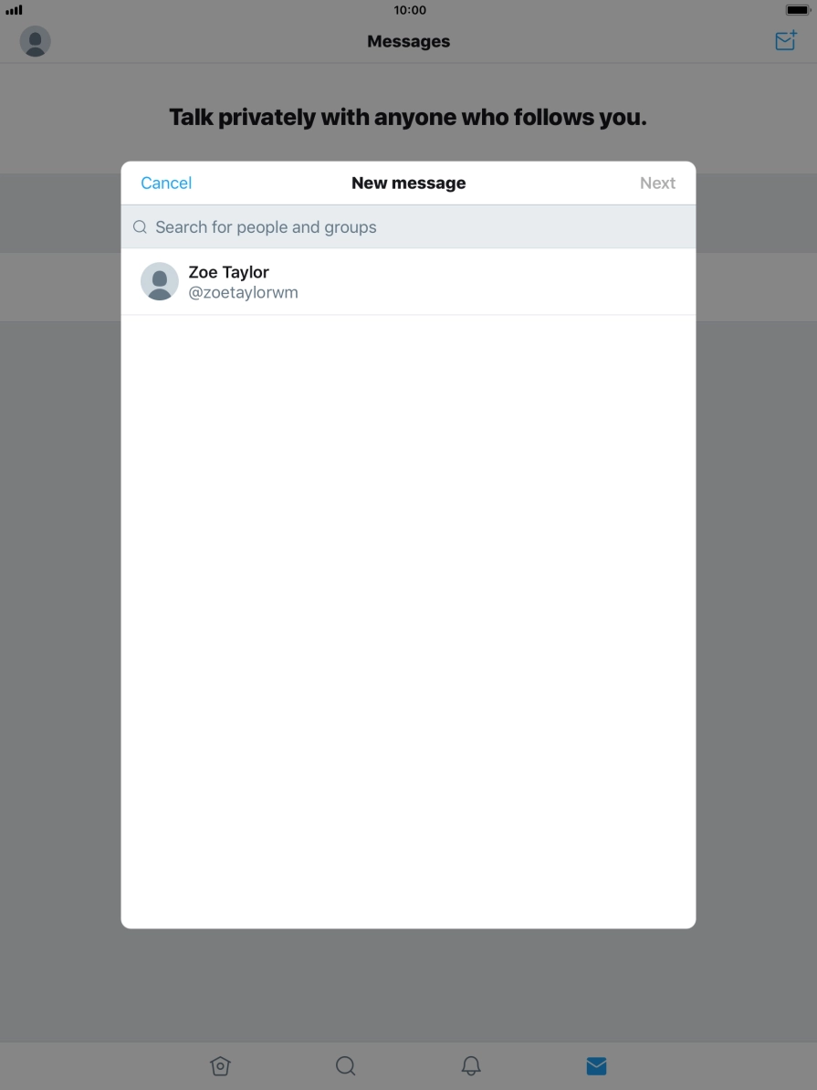 Press the search field and key in the first letters of the recipient's name. Press the search field and key in the first letters of the recipient's name.