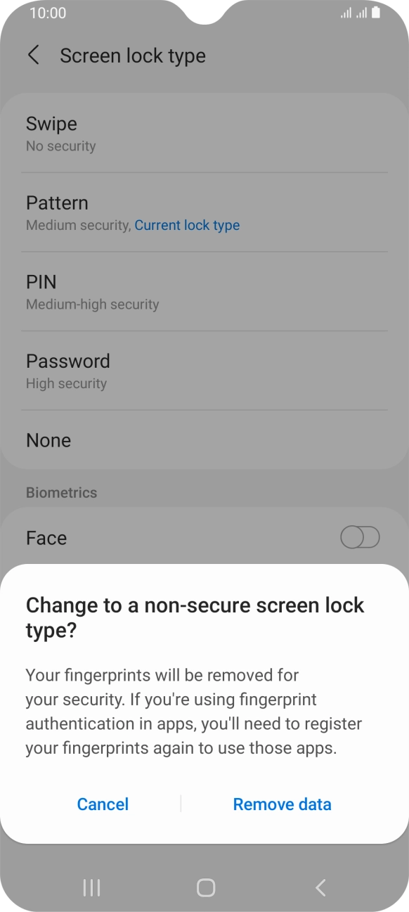 Press Remove data. Press Remove data.