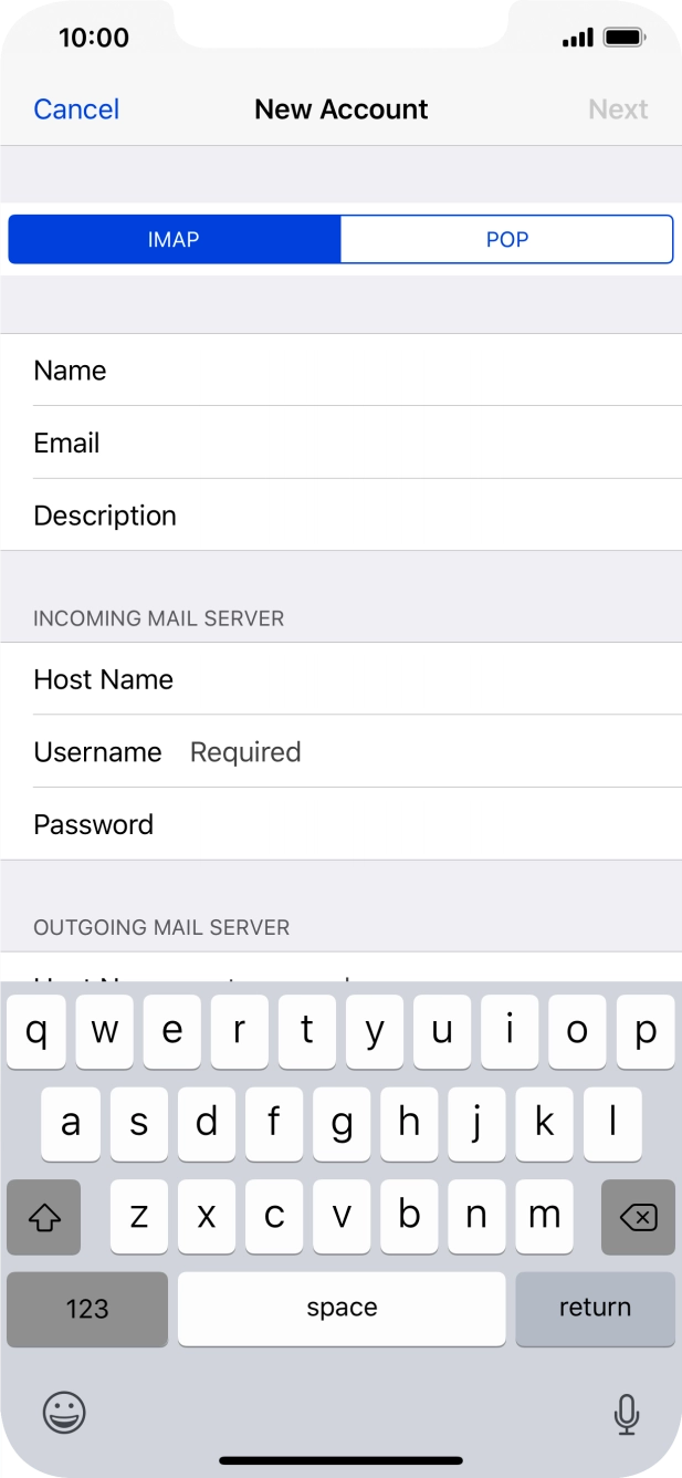 Press Username and key in the username for your email account. Press Username and key in the username for your email account.