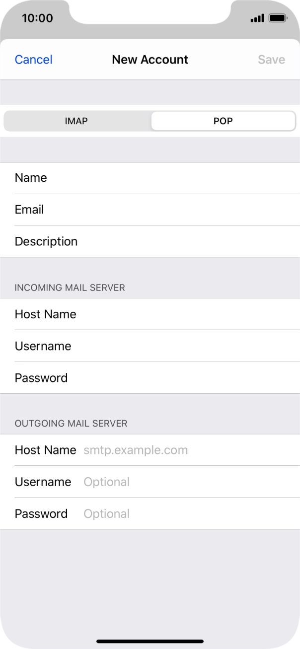 Press Host Name and key in the name of your email provider's outgoing server. Press Host Name and key in the name of your email provider's outgoing server.