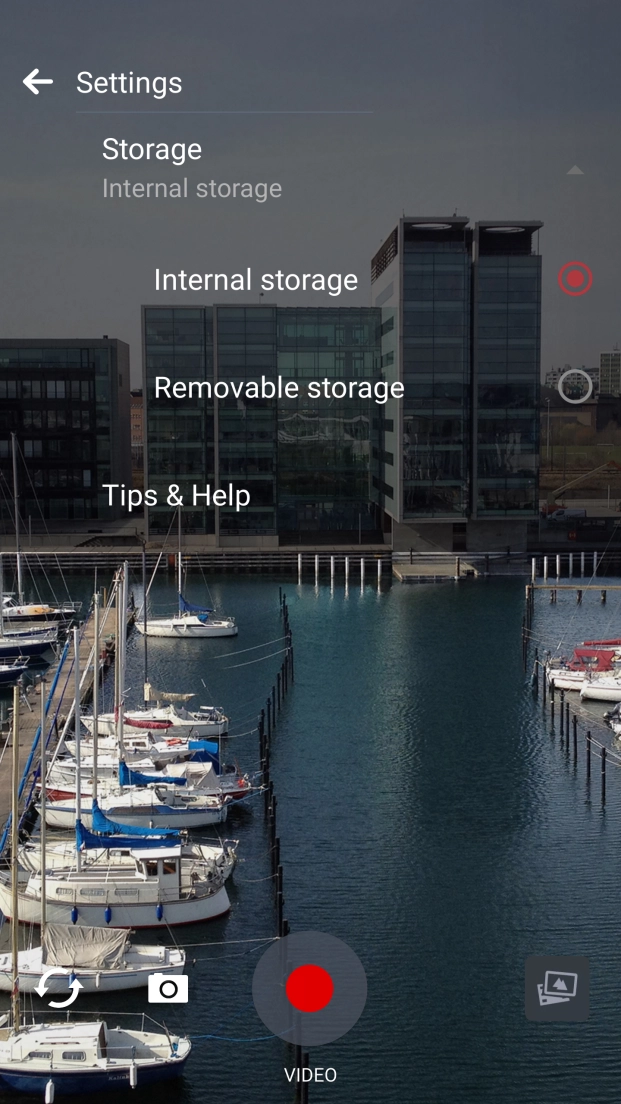 Press Internal storage to save your video clips in the phone memory.