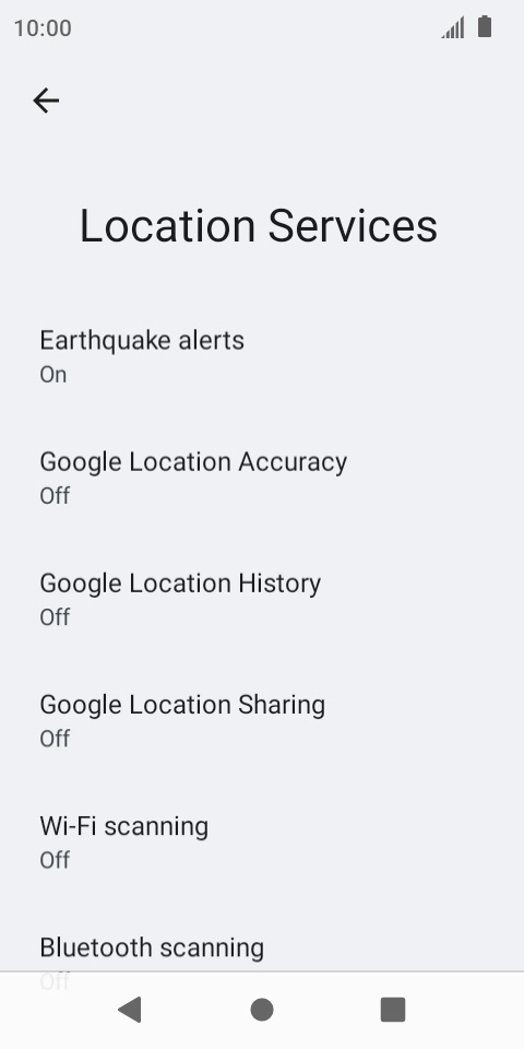 Press Google Location Accuracy. Press Google Location Accuracy.