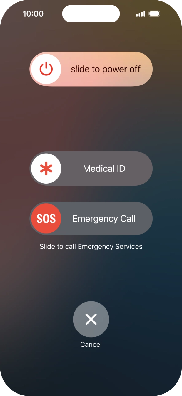 Press and drag the power off icon right. Press and drag the power off icon right.