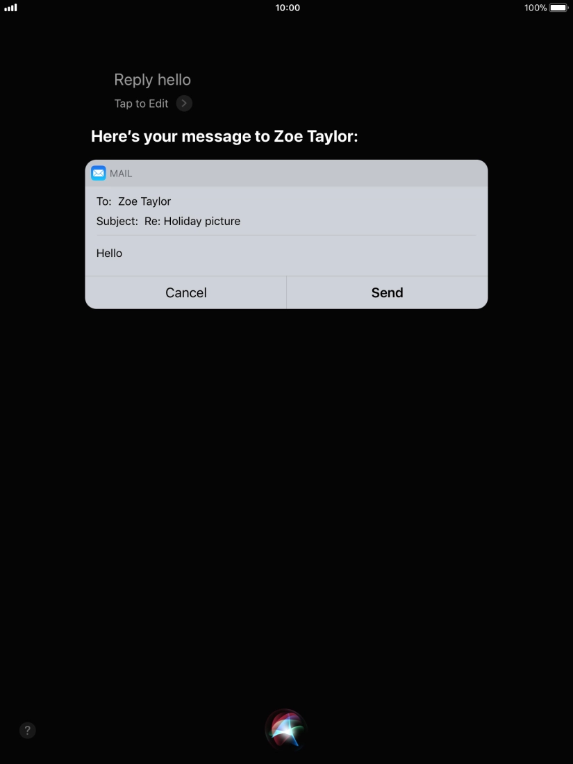 If an application is open on your tablet, such as a Mail, you can also use the functions available here, e.g.: REPLY [text].