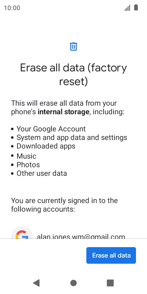 Press Erase all data.
