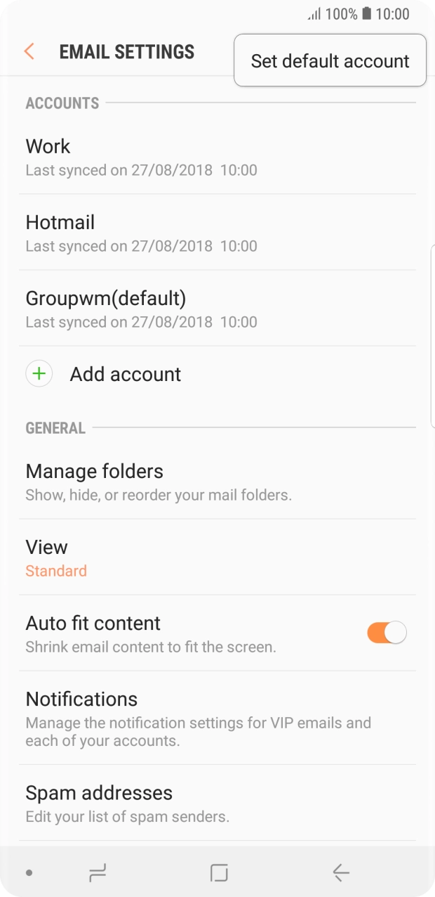 Press Set default account. Press Set default account.