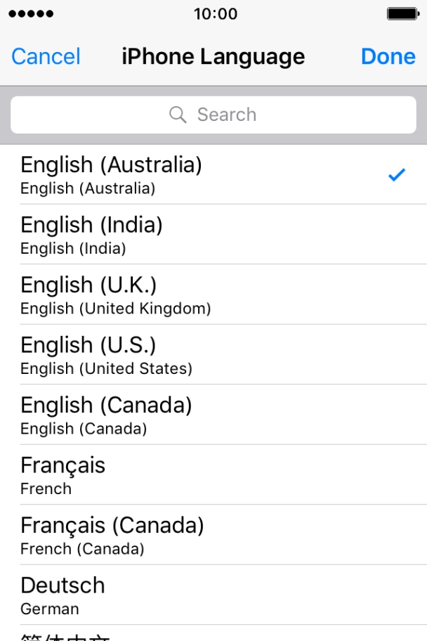 Press Done and follow the instructions on the screen to change to the selected language.