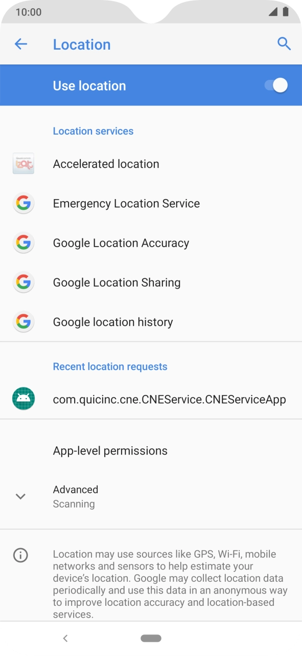 Press Google Location Accuracy. Press Google Location Accuracy.