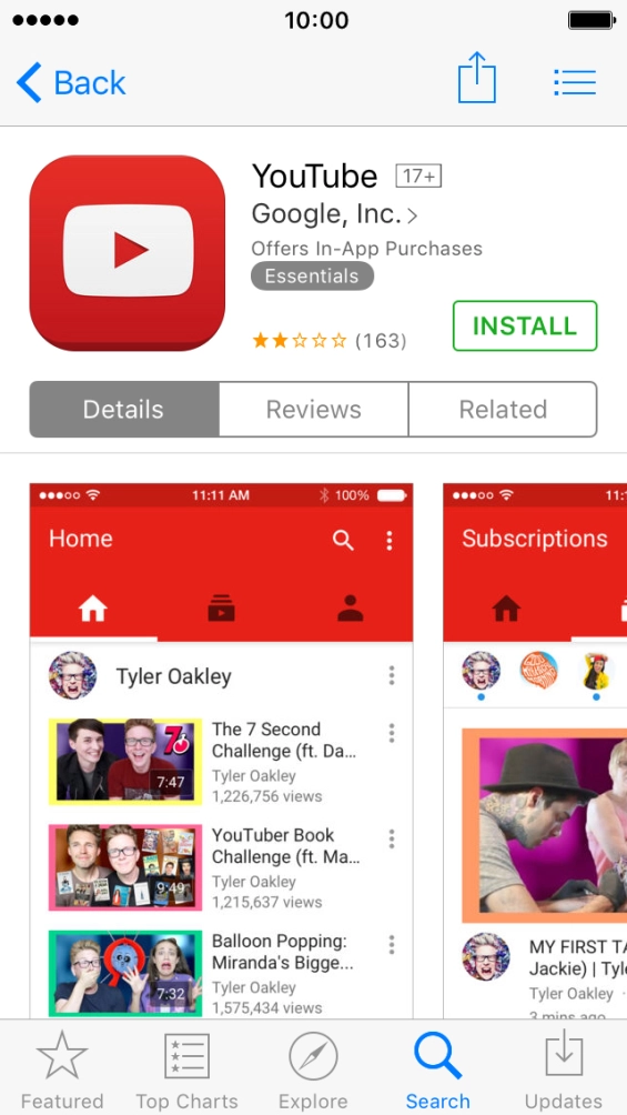 Press INSTALL and wait while YouTube is installed.