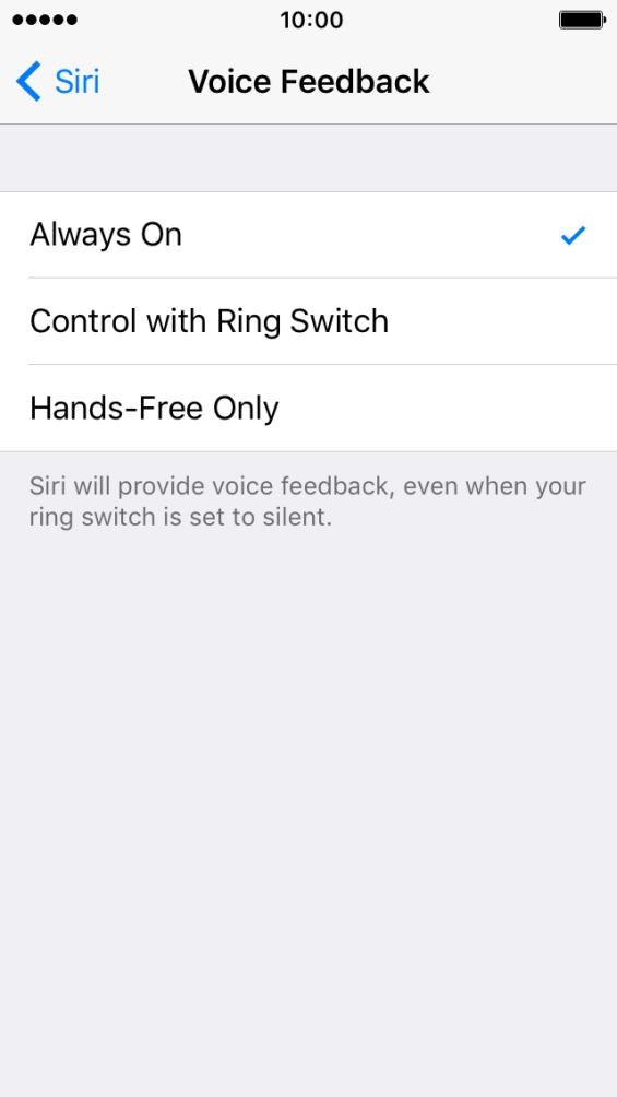 Press the required setting.