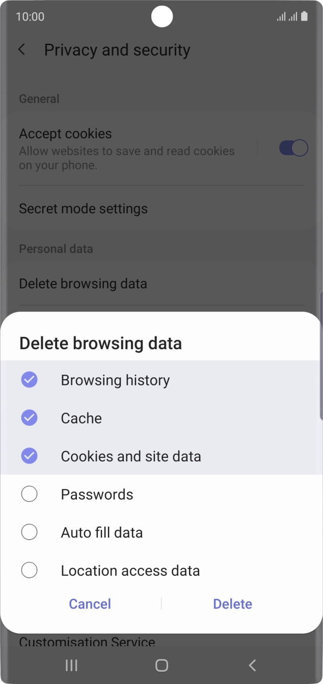 Press the field next to the required data types.