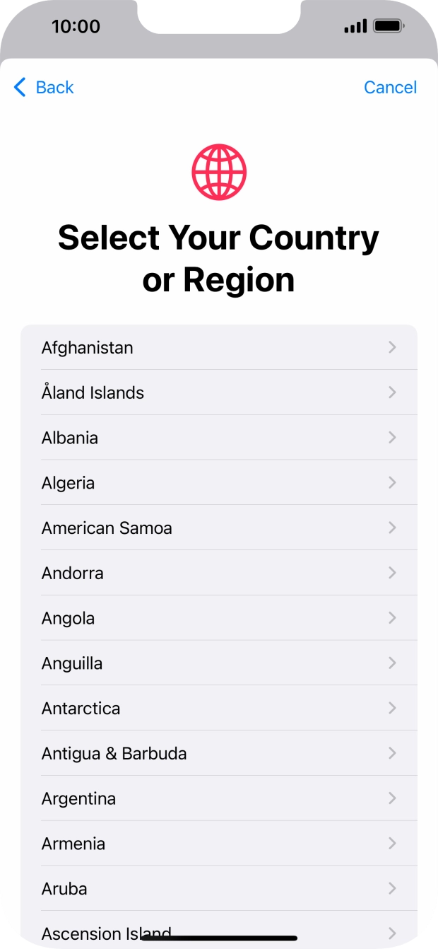 Press the required country. Press the required country.