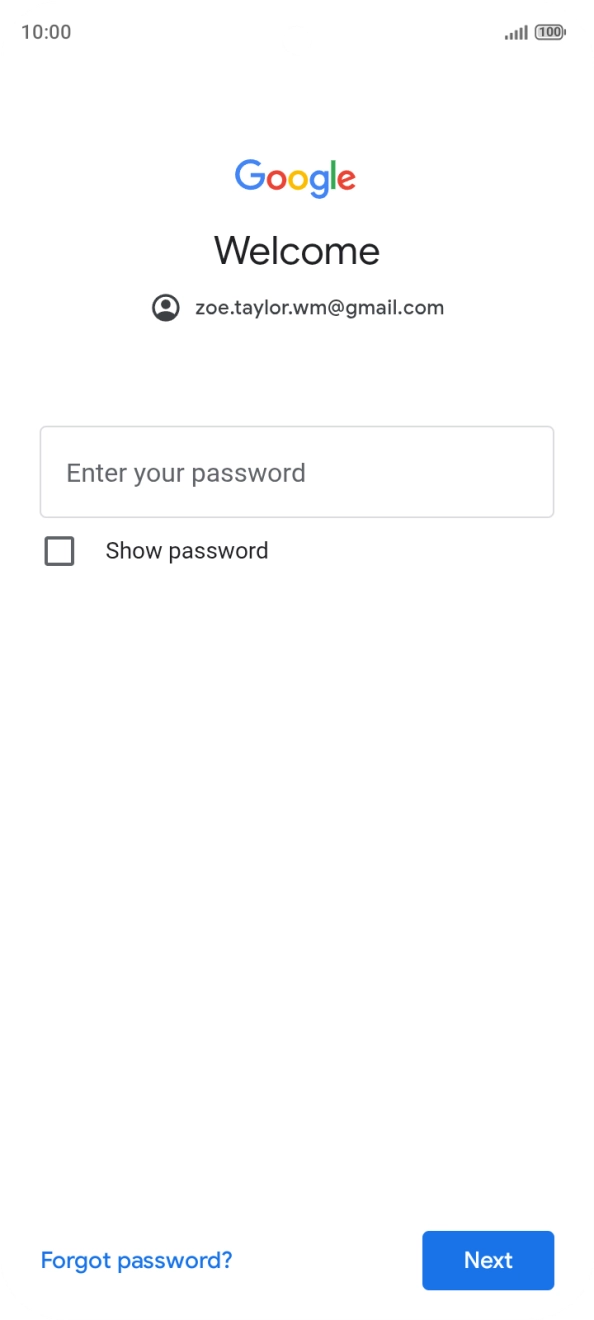 Press Enter your password and key in the password for your Google account.