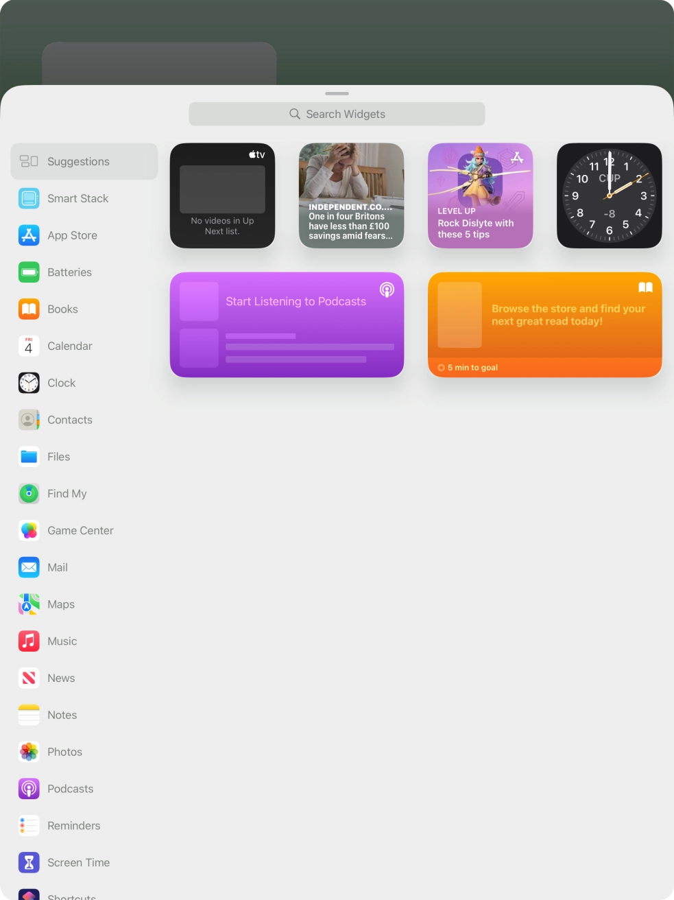 Press the required widget.