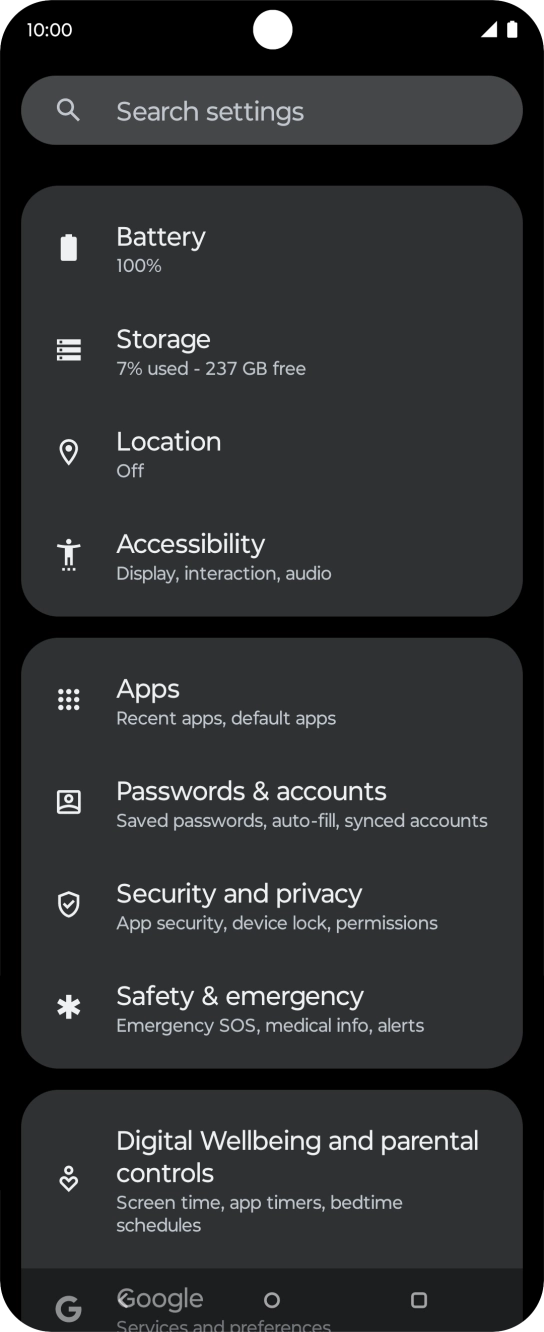 Press Security and privacy.