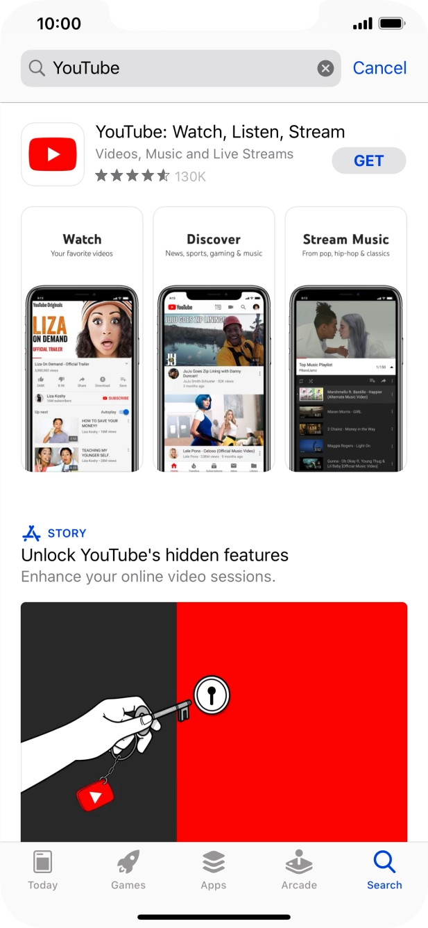 Press YouTube.