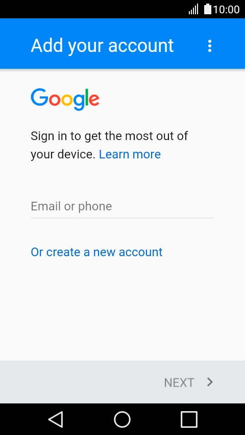 If you don't have a Google account, press Or create a new account and follow the instructions on the screen to create an account.