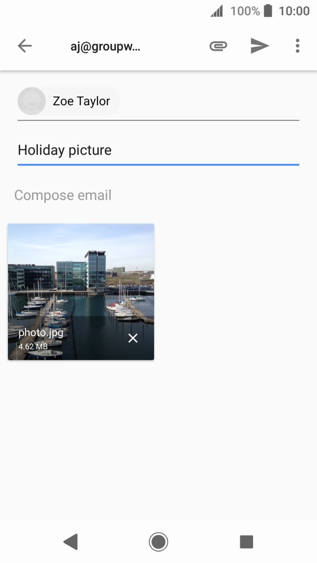 Press the text input field and write the text for your email.