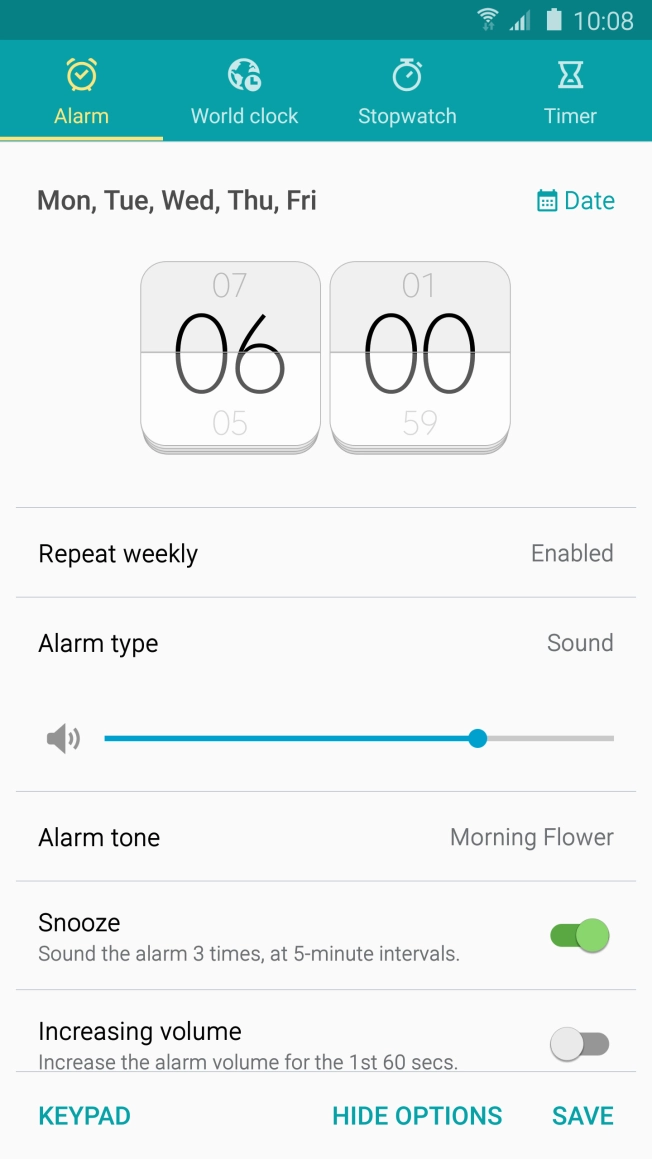 Press Alarm tone.
