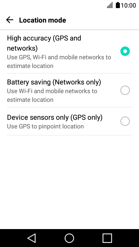 If you select High accuracy (GPS and networks), your phone can find your exact position using the GPS satellites, the mobile network and nearby Wi-Fi networks. Satellite-based GPS requires a clear view of the sky. If you select High accuracy (GPS and networks), your phone can find your exact position using the GPS satellites, the mobile network and nearby Wi-Fi networks. Satellite-based GPS requires a clear view of the sky.