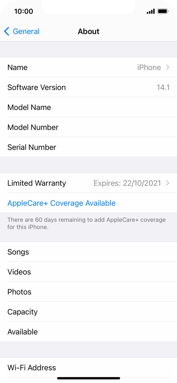 Your phone's software version is displayed next to Software Version.