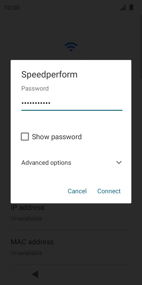 Key in the password for the Wi-Fi network and press Connect.