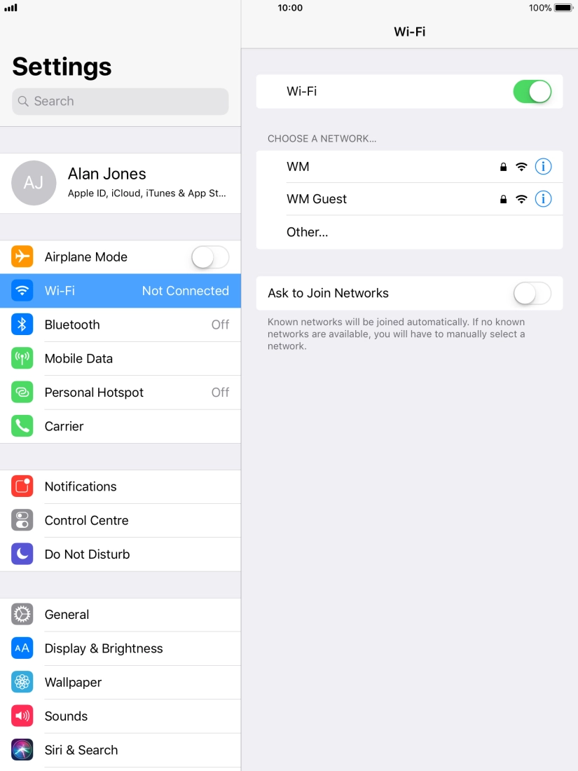 Press the required Wi-Fi network and key in the password for the Wi-Fi network.