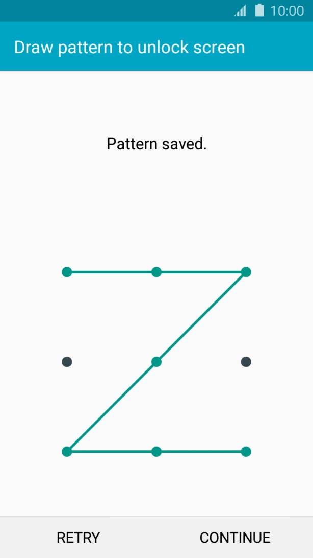 Slide your finger across the screen to connect at least four points and press CONTINUE. Slide your finger across the screen to connect at least four points and press CONTINUE.