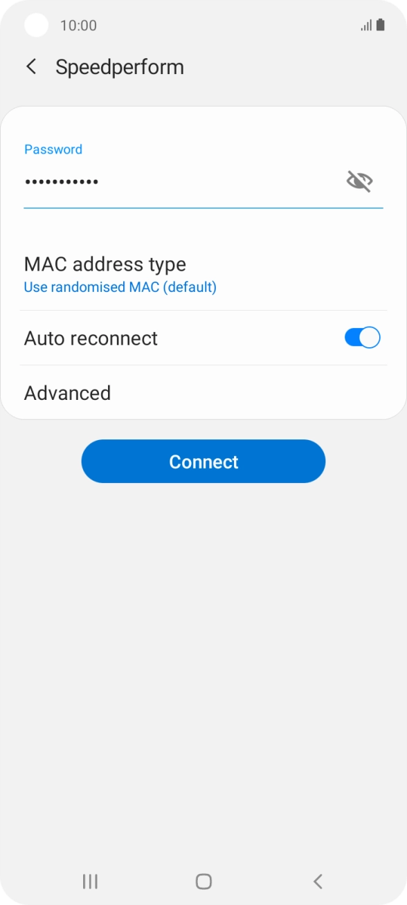 Key in the password for the Wi-Fi network and press Connect. Key in the password for the Wi-Fi network and press Connect.