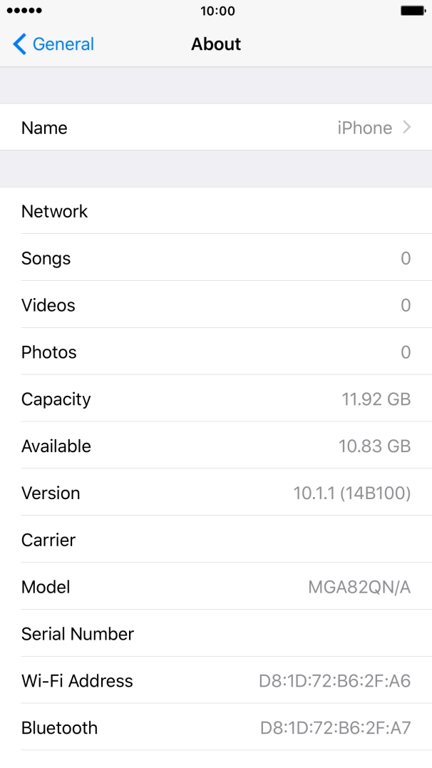 Your phone's software version is displayed next to Version.