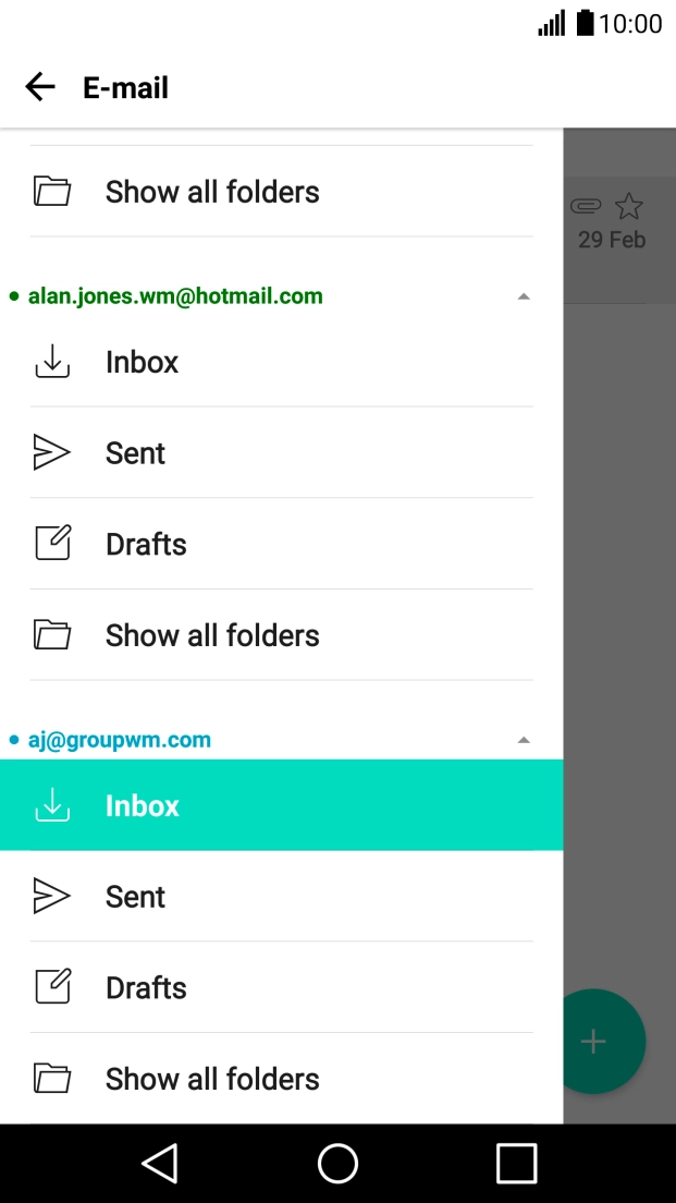Press the inbox below the required email account. Press the inbox below the required email account.