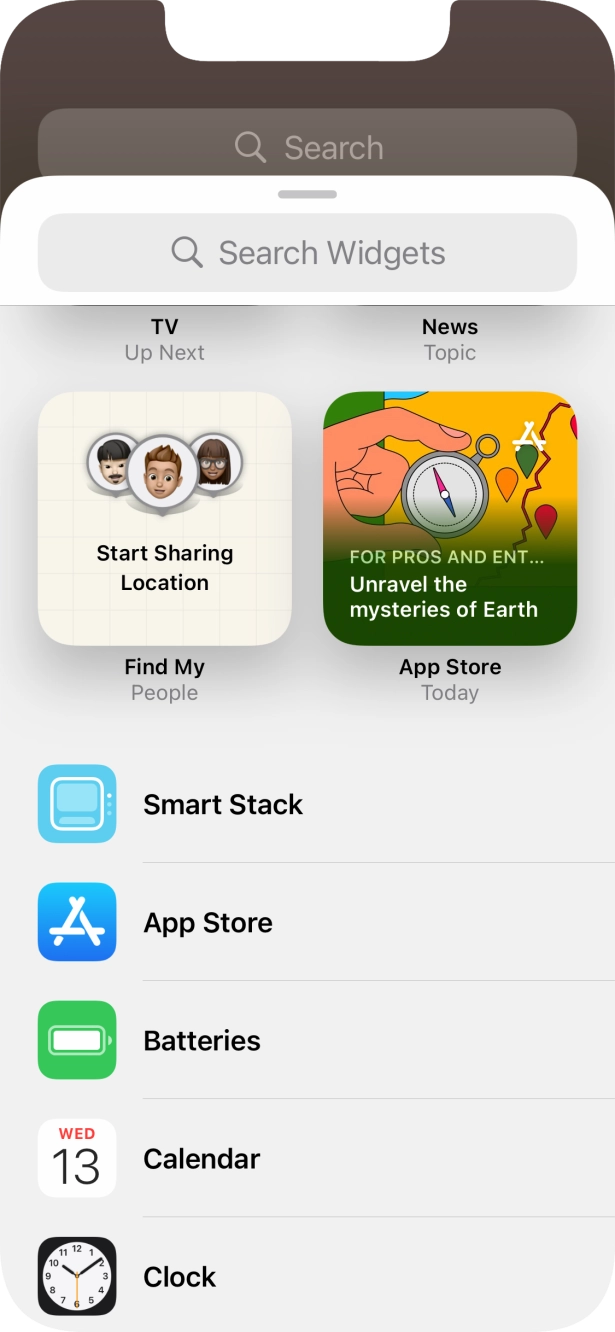 Press the required widget. Press the required widget.