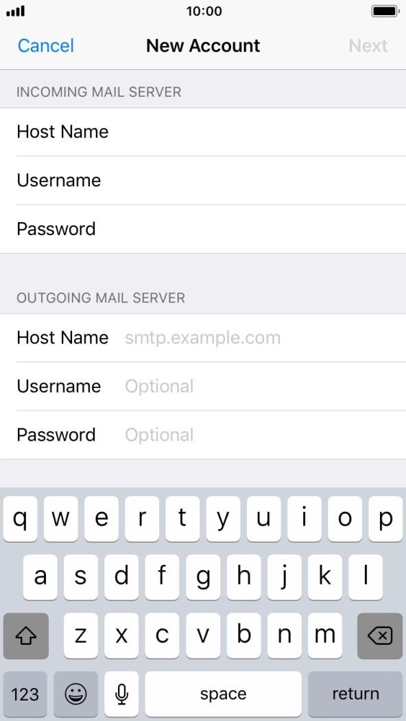 Press Host Name and key in smtp.telstra.com. Press Host Name and key in smtp.telstra.com.