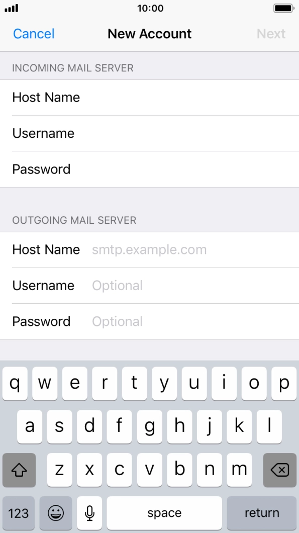 Press Host Name and key in smtp.telstra.com. Press Host Name and key in smtp.telstra.com.