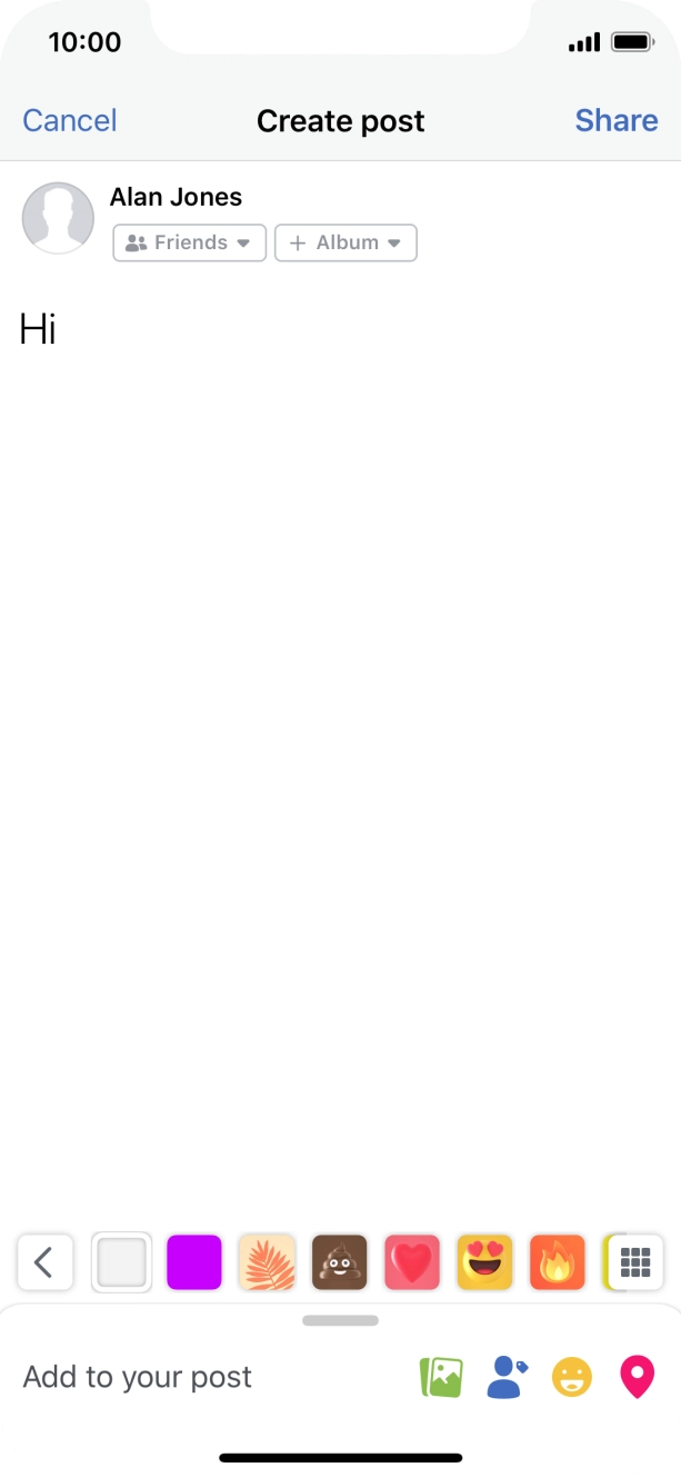 Write the required text and press Share. Write the required text and press Share.