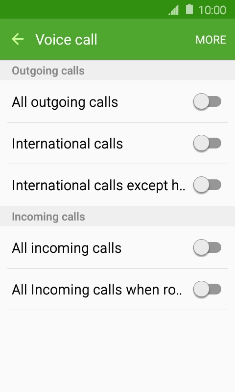 Press the indicator next to the required barring type. Press the indicator next to the required barring type.