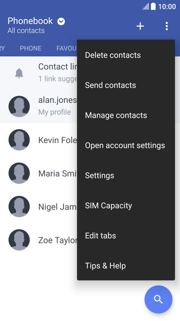 Press Manage contacts. Press Manage contacts.