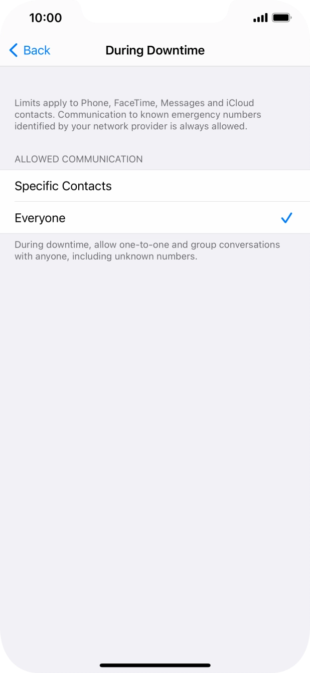 Press the required setting.