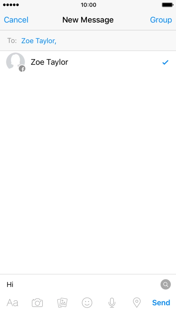Write the required message and press Send.