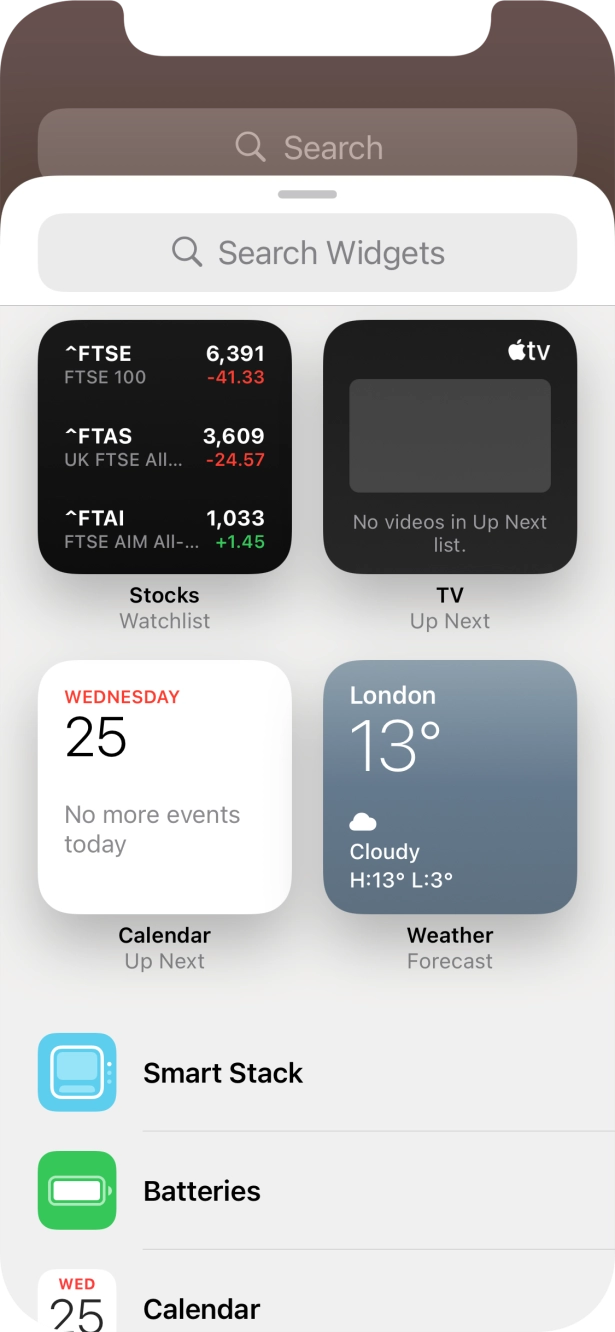 Press the required widget. Press the required widget.