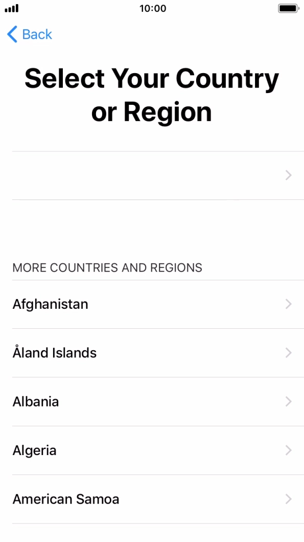 Press the required country or area. Press the required country or area.