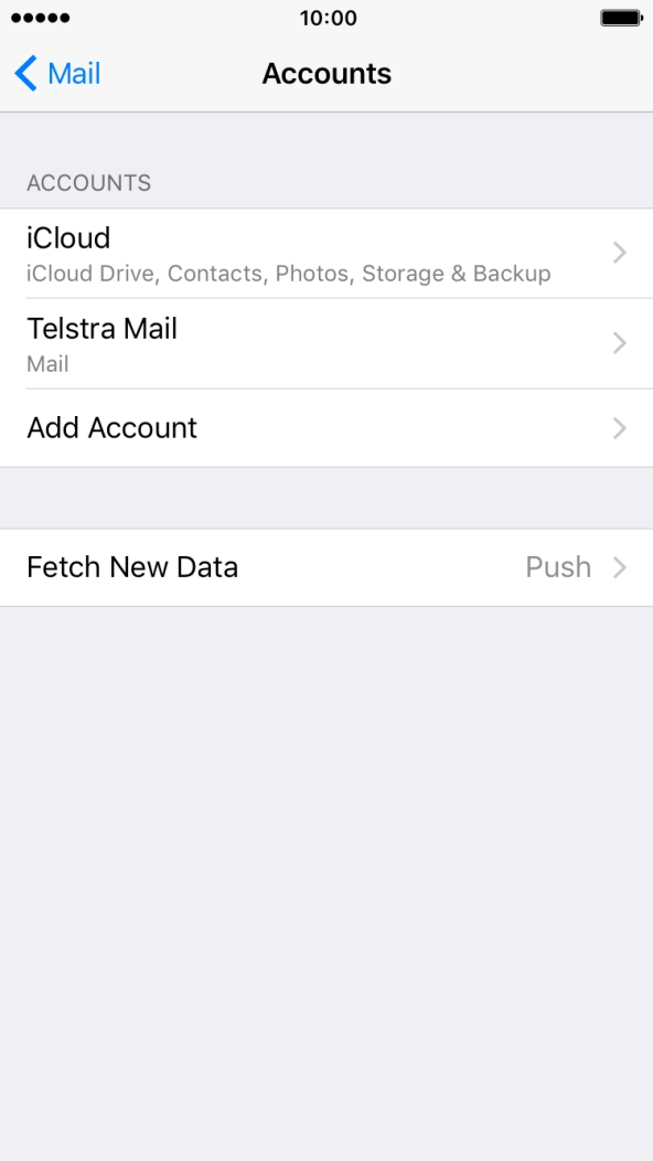 Press the name of the Telstra email account you've just set up. Press the name of the Telstra email account you've just set up.