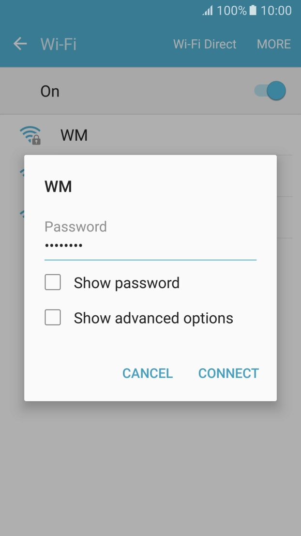 Key in the password for the Wi-Fi network and press CONNECT. Key in the password for the Wi-Fi network and press CONNECT.