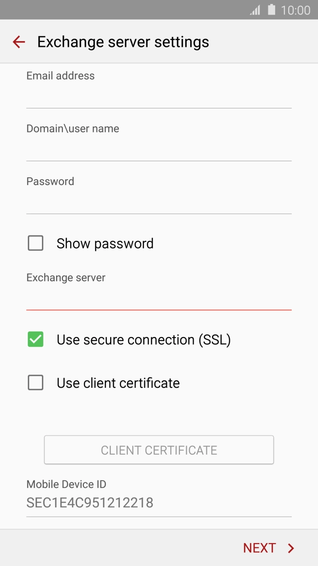 Press Use secure connection (SSL) to turn the function on or off. Press Use secure connection (SSL) to turn the function on or off.