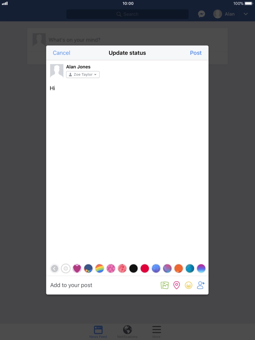 Write the required text and press Post. Write the required text and press Post.