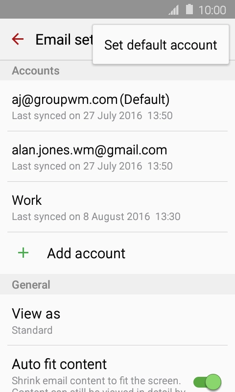 Press Set default account. Press Set default account.