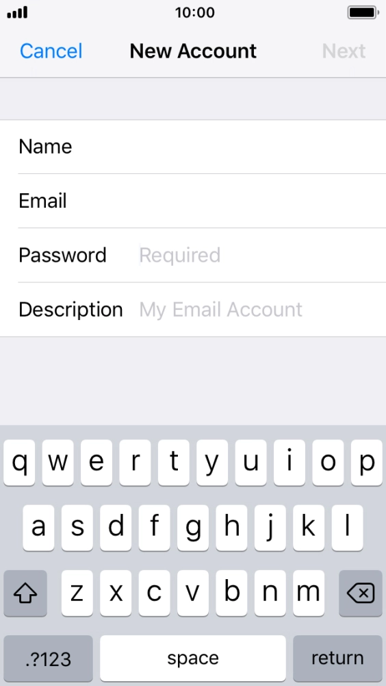 Press Password and key in the password for your email account. Press Password and key in the password for your email account.